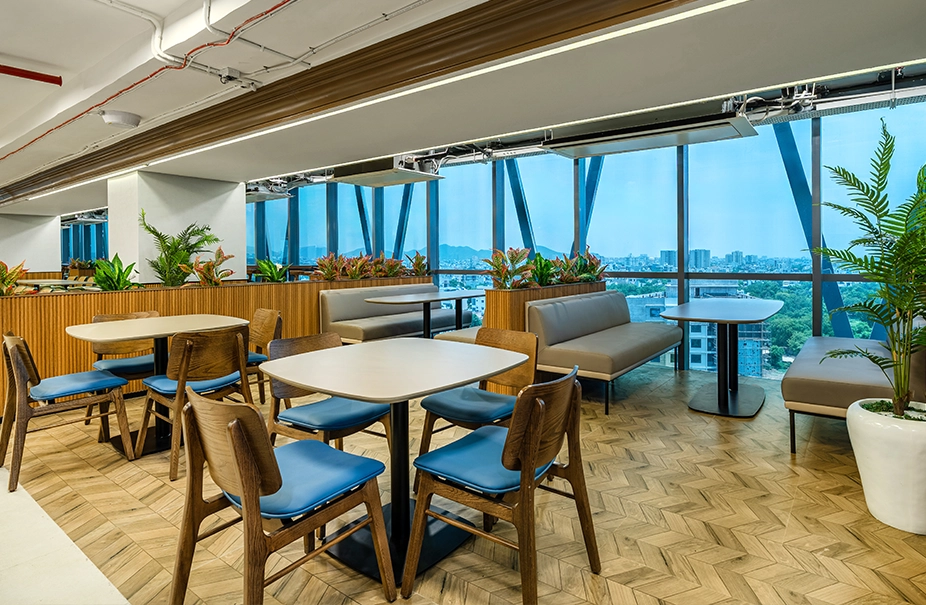 Employee cafeteria and dining area at Smartworks MS Business Park.webp
